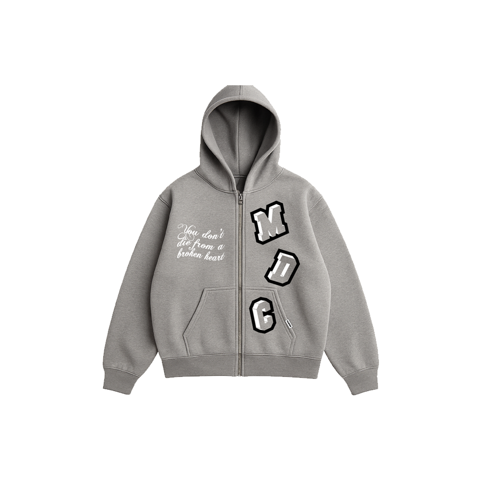 GREY HERITAGE ZIP HOODIE